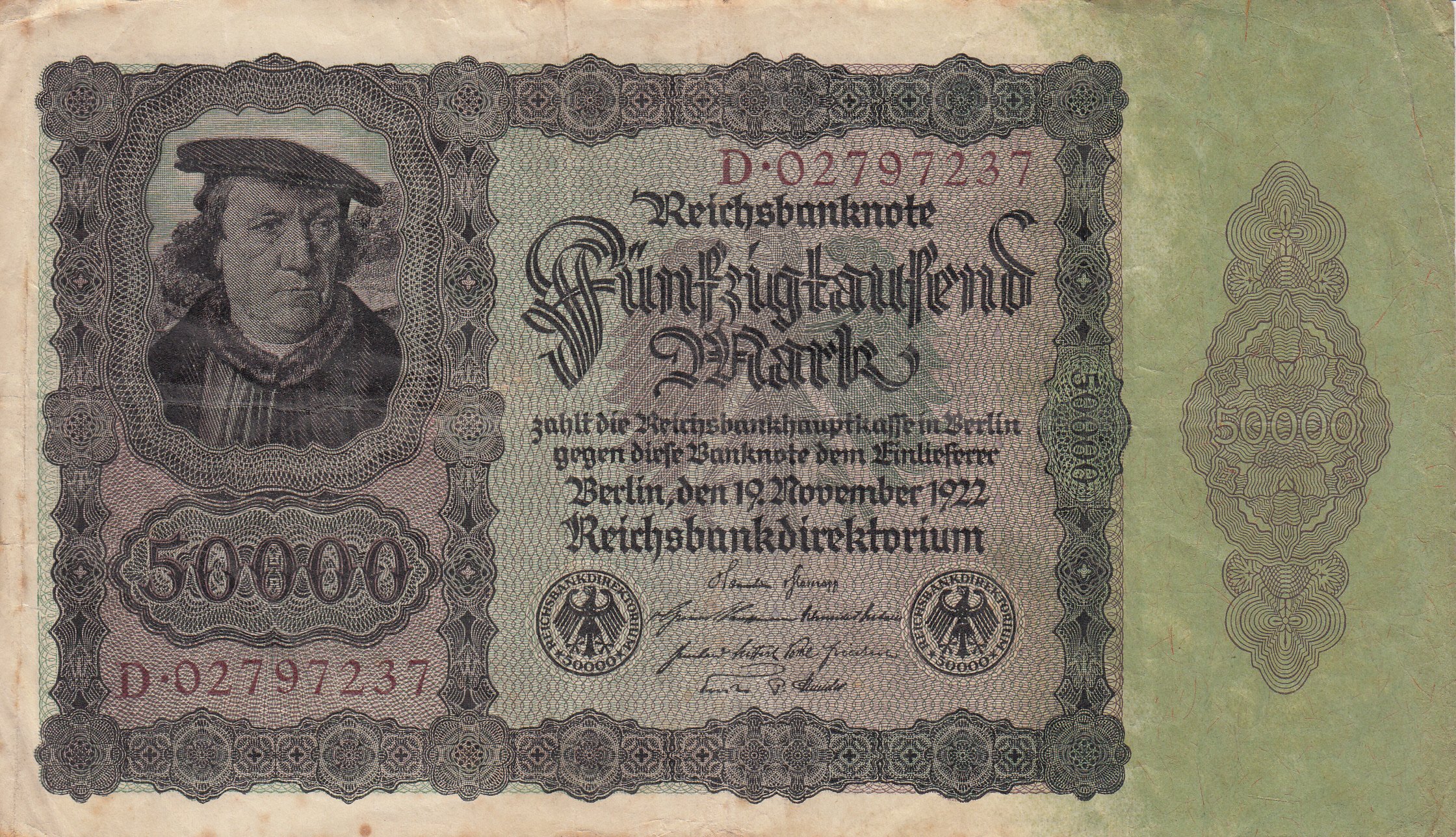 Reichsbanknote 50000 Mark von 1922 (Museum des Heimatvereins Hörde CC BY-NC-SA)