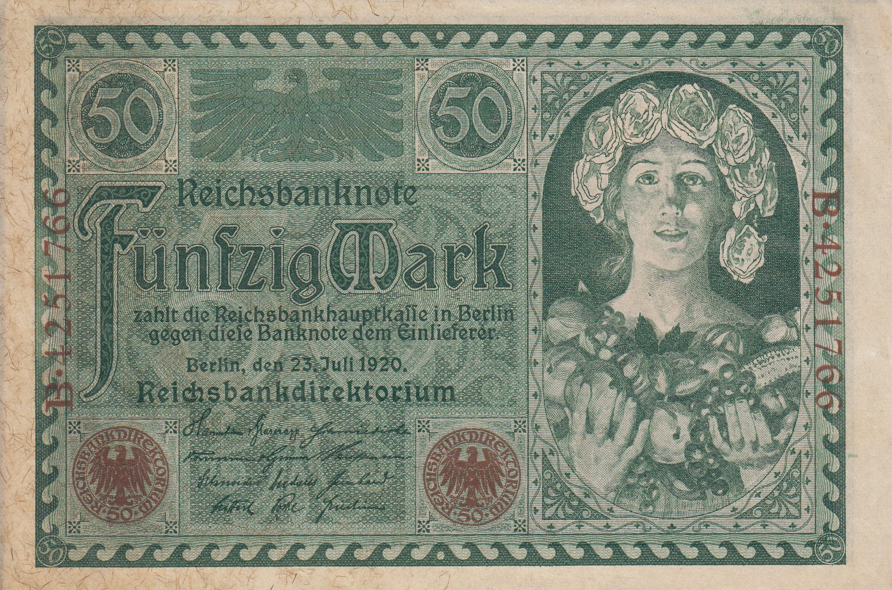 Reichsbanknote 50 Mark von 1920 (Museum des Heimatvereins Hörde CC BY-NC-SA)