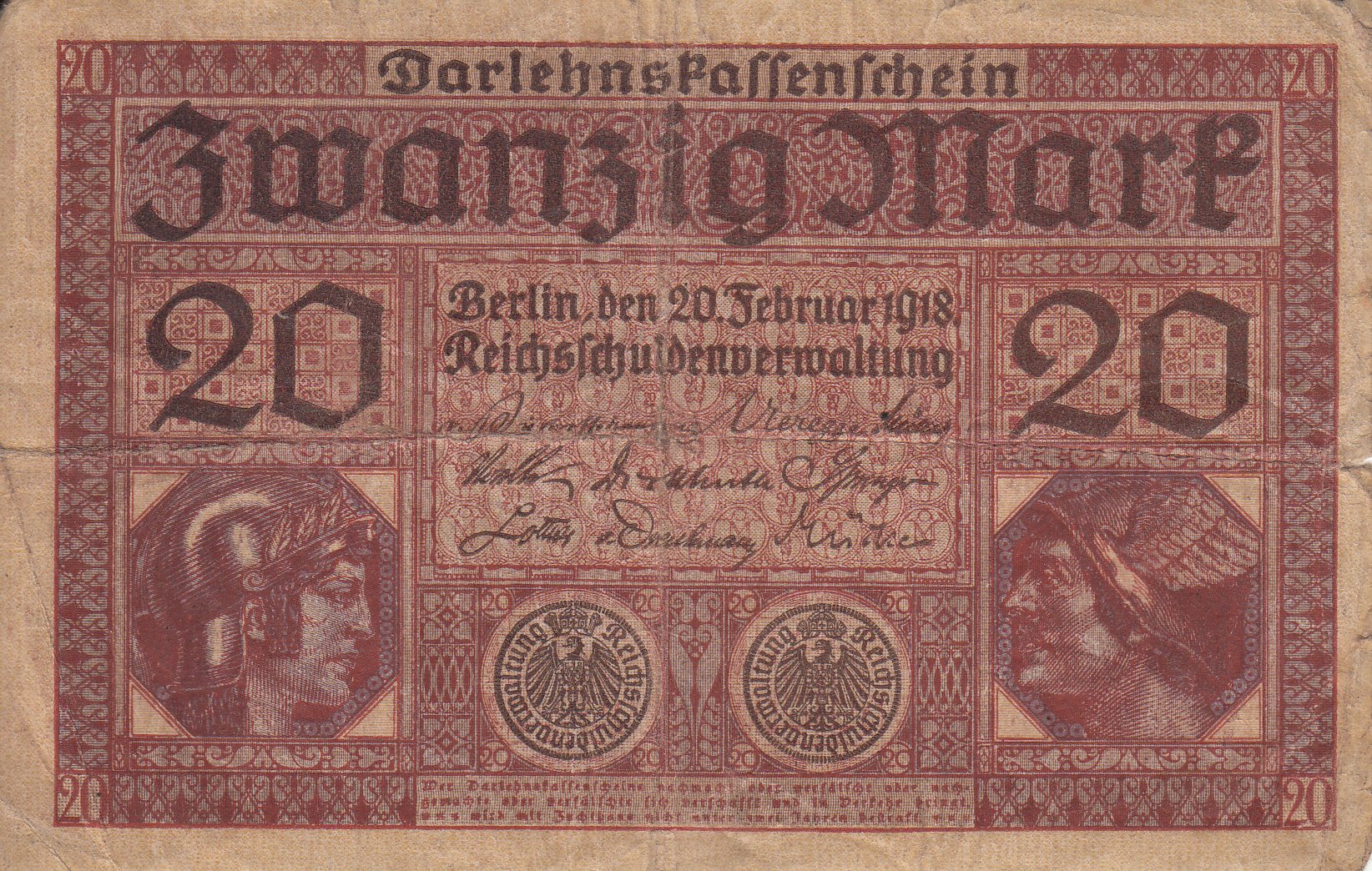 Darlehnskassenschein 20 Mark von 1918 (Museum des Heimatvereins Hörde CC BY-NC-SA)