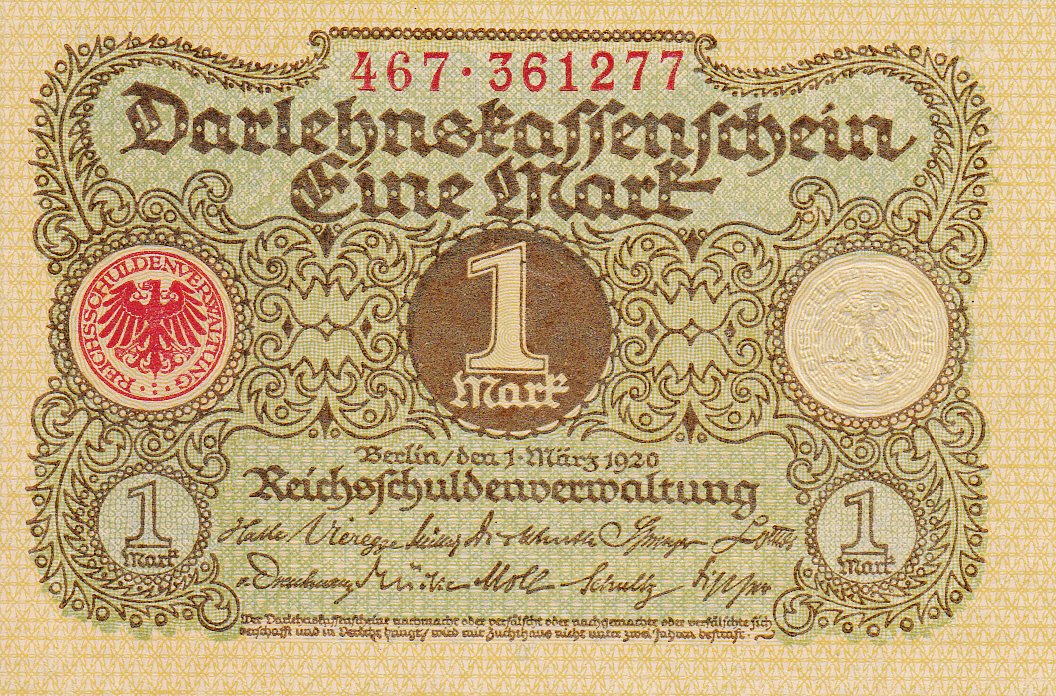 Darlehnskassenschein 1 Mark von 1920 (Museum des Heimatvereins Hörde CC BY-NC-SA)