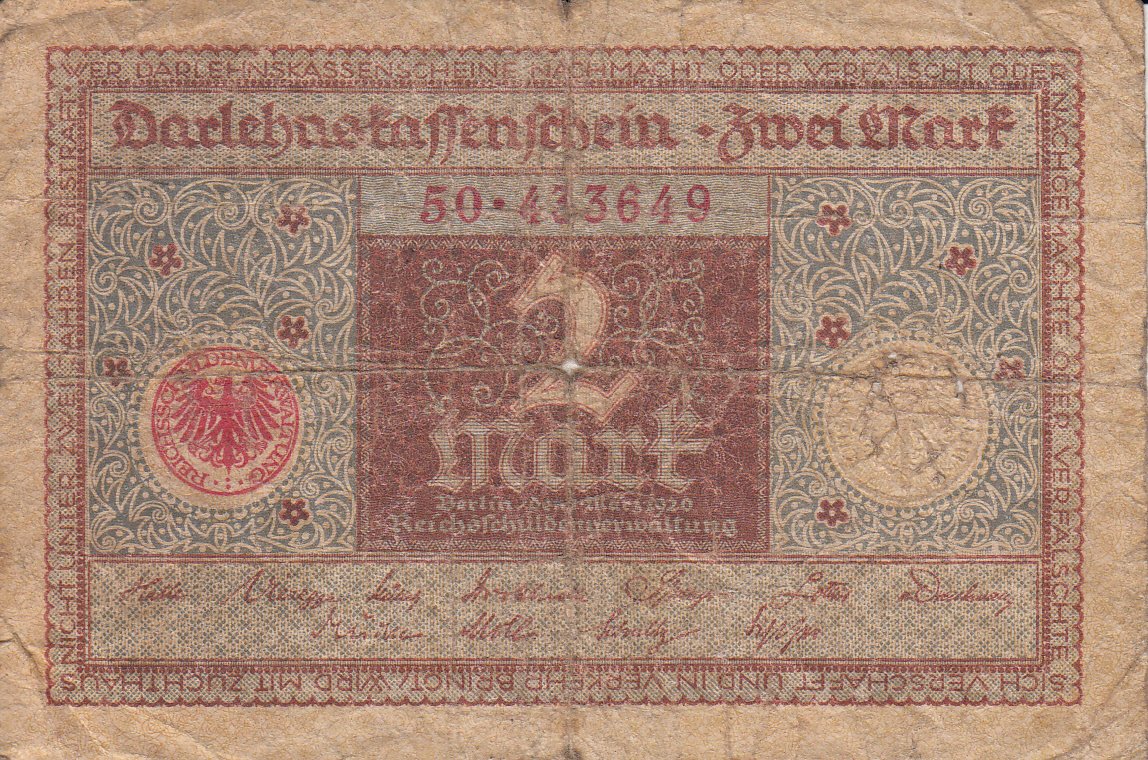 Darlehnskassenschein 2 Mark von 1920 (Museum des Heimatvereins Hörde CC BY-NC-SA)