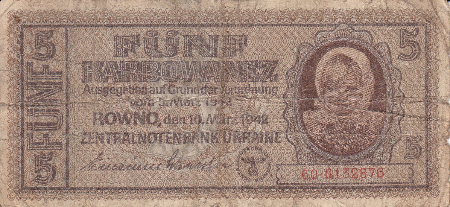 Banknote 5 Karbowanetz von 1942 (Museum des Heimatvereins Hörde CC BY-NC-SA)