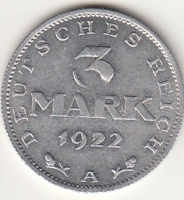 3 Mark von 1922 (Museum des Heimatvereins Hörde CC BY-NC-SA)