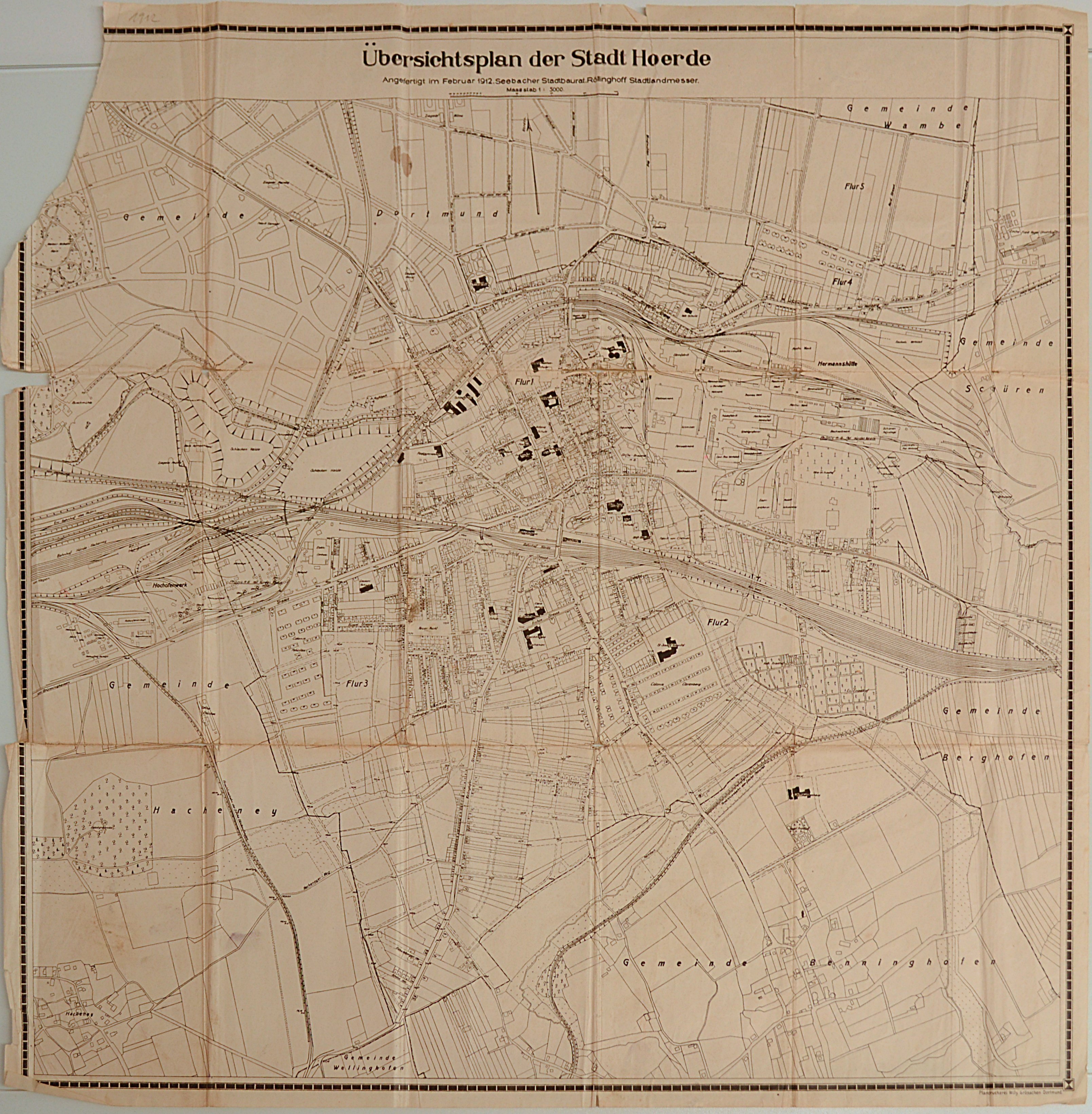 Übersichtsplan der Stadt Hörde 1912 (Museum des Heimatvereins Hörde CC BY-NC-SA)