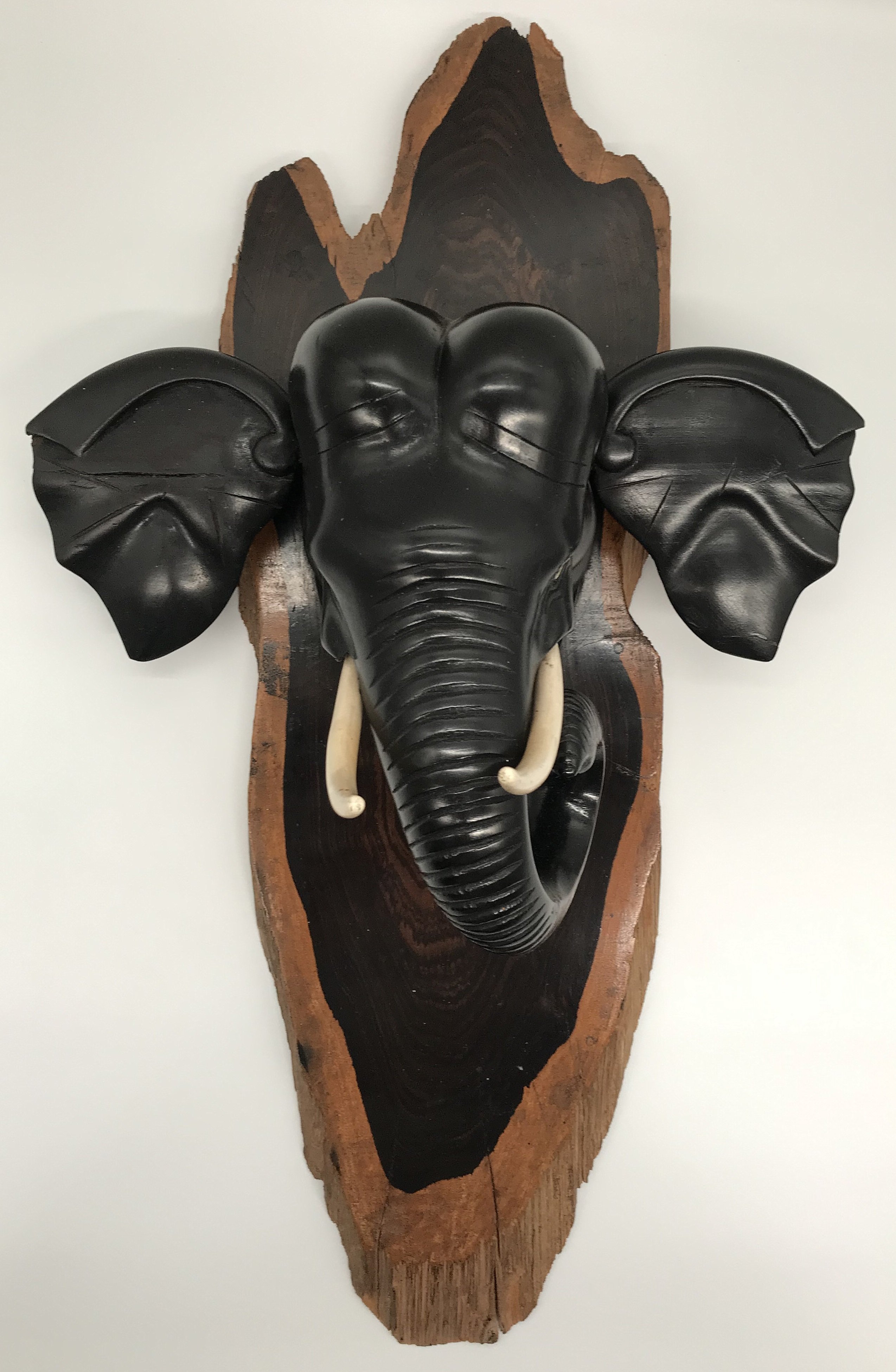 Geschnitzter Elefantenkopf auf Mahagoniplatte (Museum der Stadt Lünen CC BY-NC-SA)