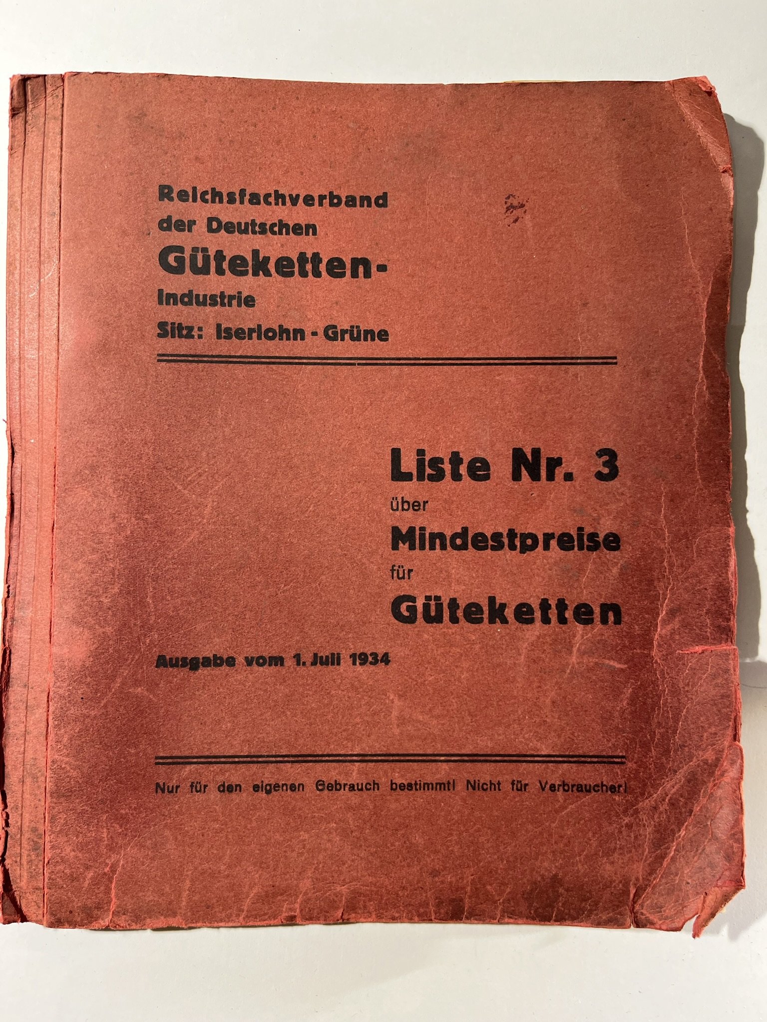 Liste Nr. 3 über Mindestpreise für Güteketten (Westfälisches Kettenschmiedemuseum Fröndenberg/Ruhr CC BY-NC-SA)