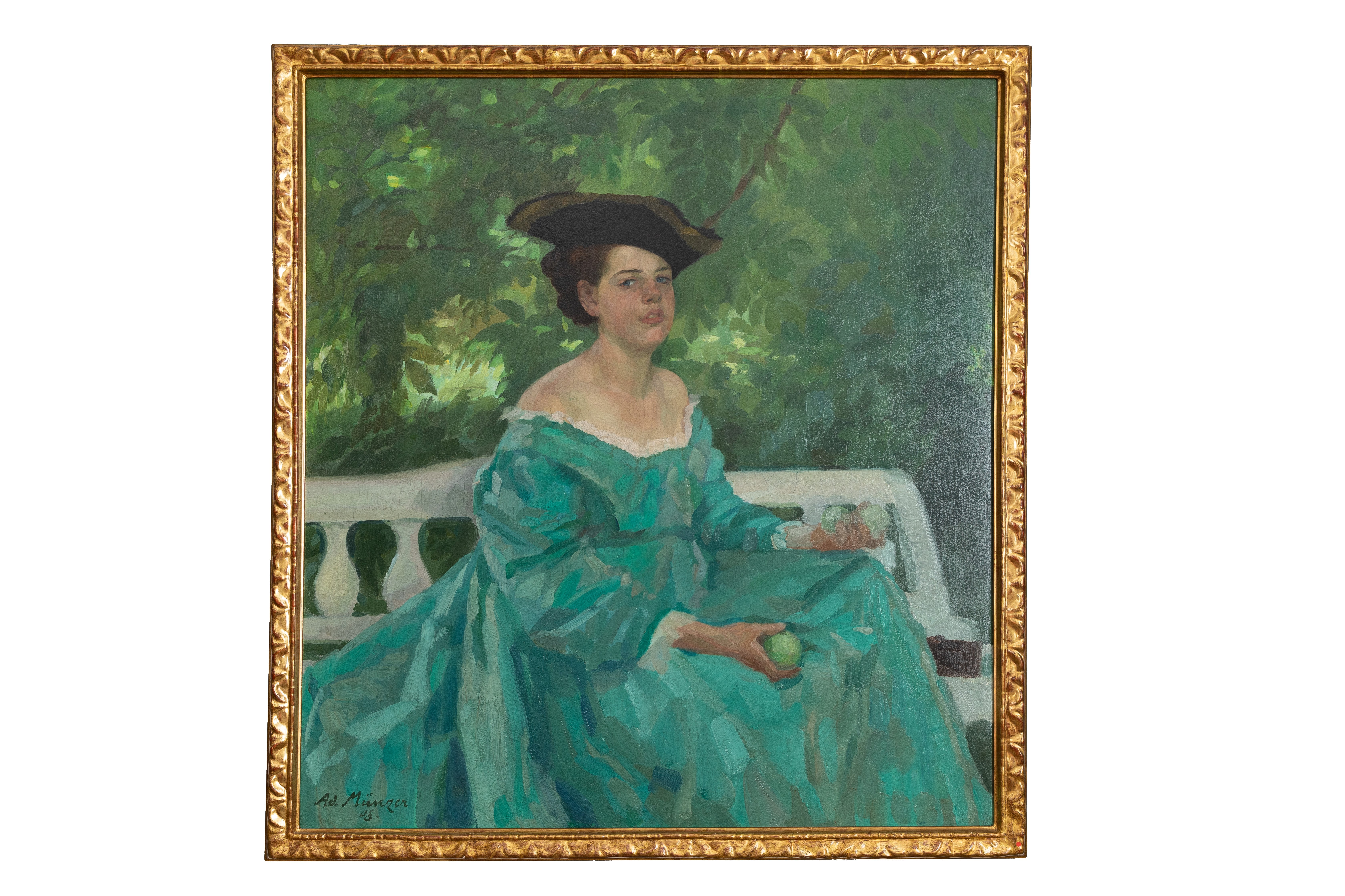 Gemälde "Junge frau in grünem Kleid auf einer Parkbank" (Sammlung Wulff Stiftung CC BY-NC-SA)