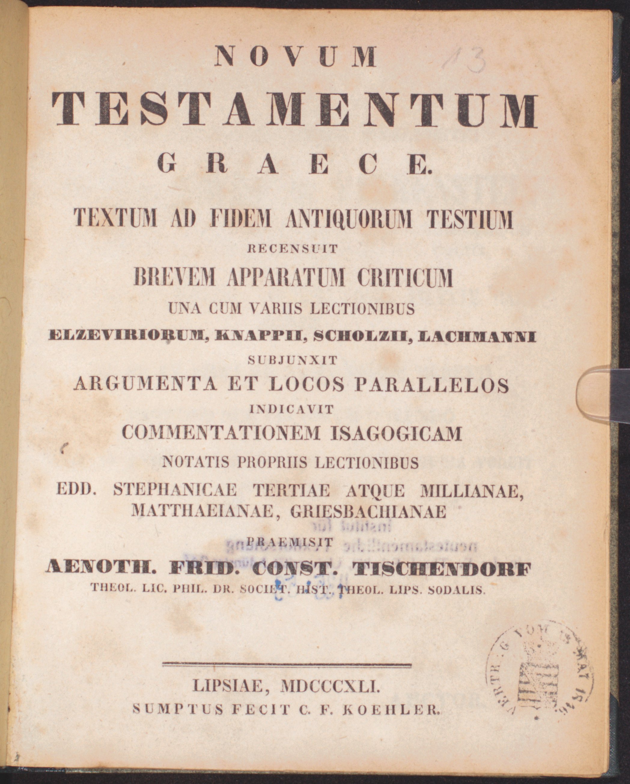 Novum Testamentum Graecum, Tischendorf 1850 (Bibelmuseum der WWU Münster CC BY-NC-SA)