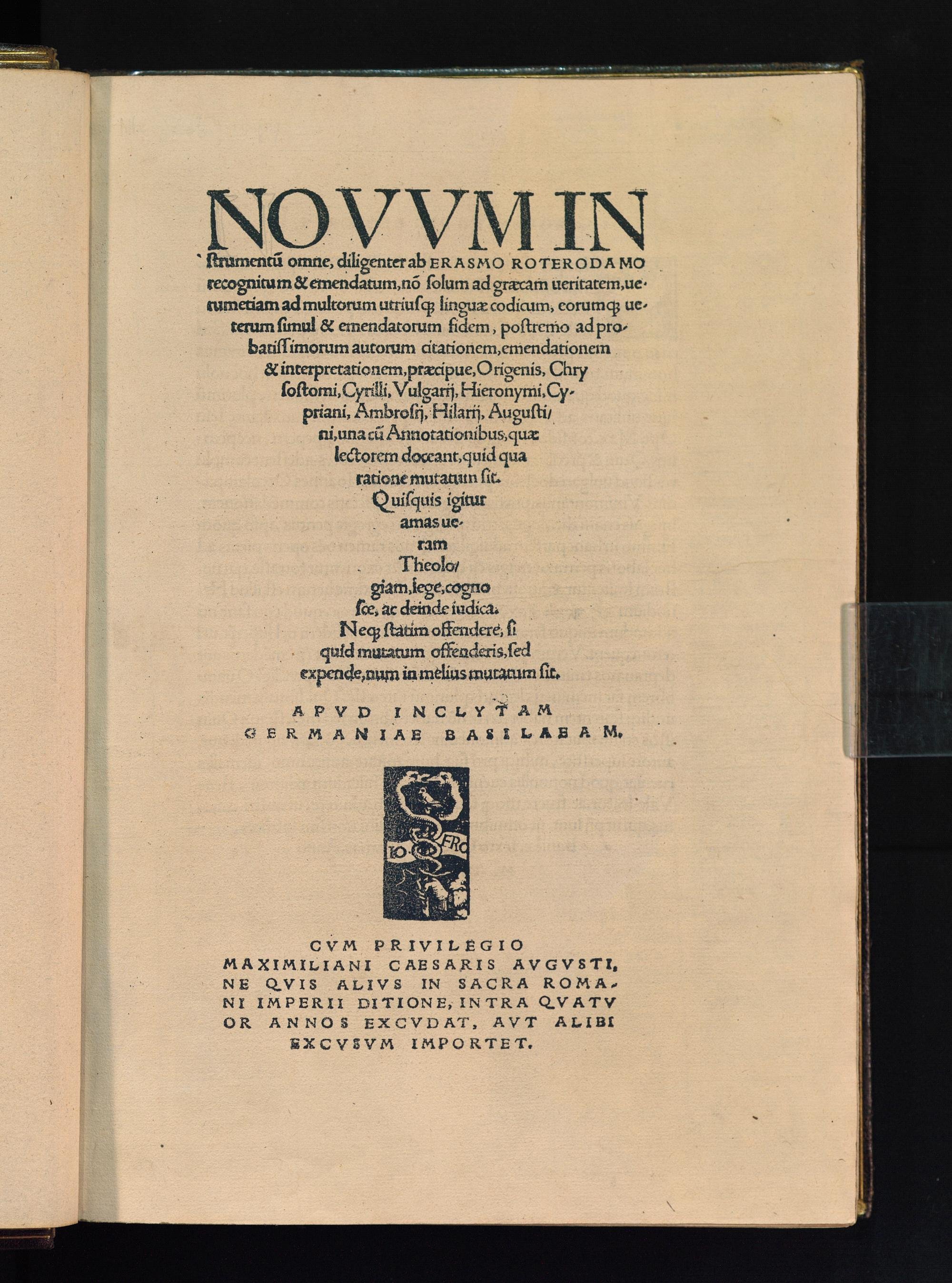 Novum Instrumentum Omne, 1516 (Bibelmuseum der WWU Münster CC BY-NC-SA)