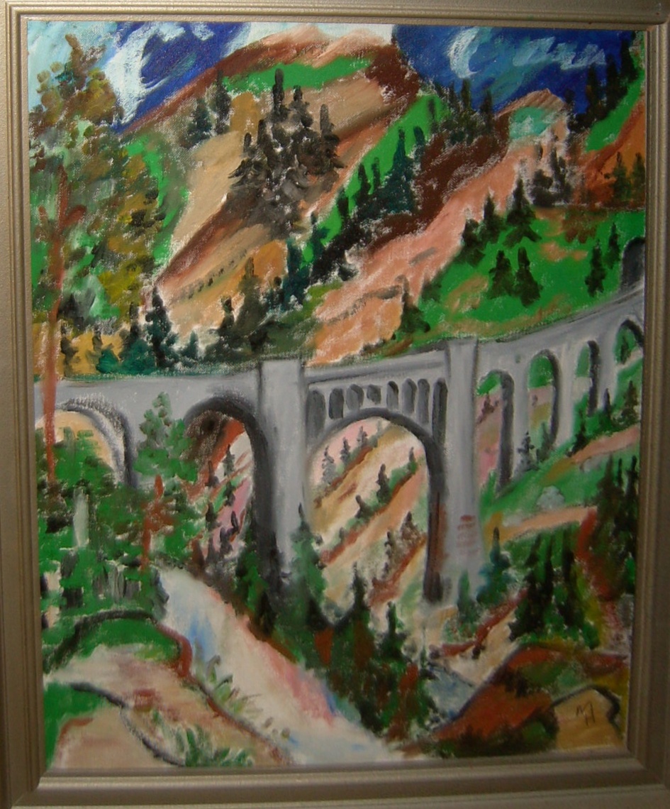 Ölbild eines Viaduktes in silberfarbenen Rahmen  (Volmer, Martina CC BY-NC-SA)