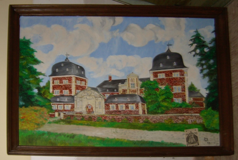Ölbild von Schloss Ahaus in Eichenrahmen (Volmer, Martina CC BY-NC-SA)
