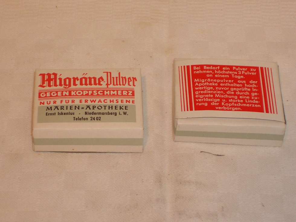 Verpackung Migräne-Pulver (Heimatmuseum der Stadt Marsberg CC BY-NC-SA)